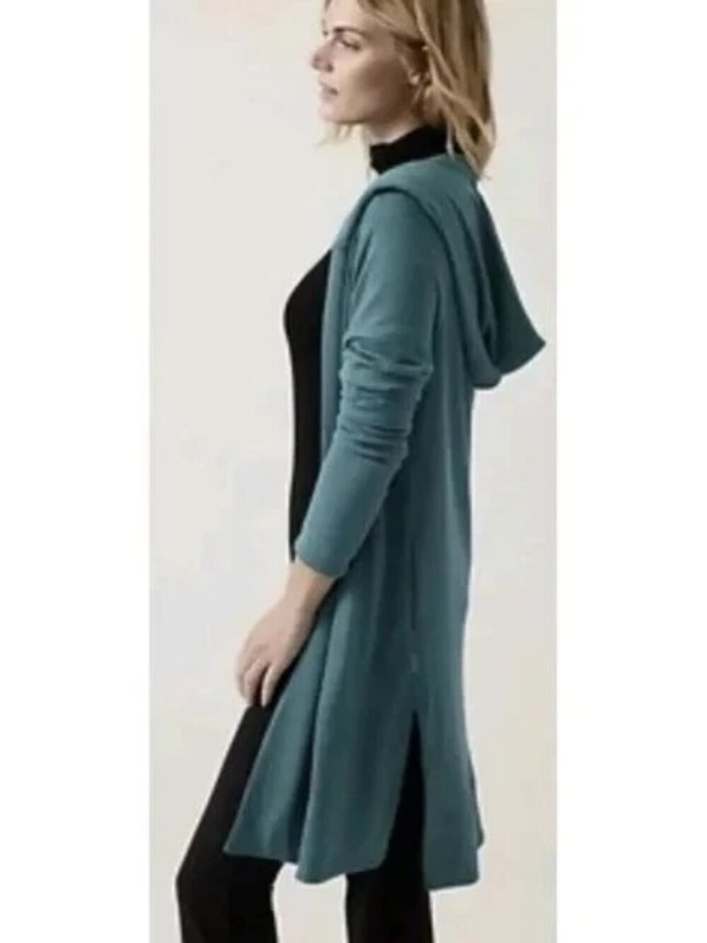 Athleta XS Teal Long Open Front Ribbed Harmony Pose Cardigan